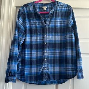 L.L. Bean Womens Blue Plaid Long Sleeves Split Nec XL